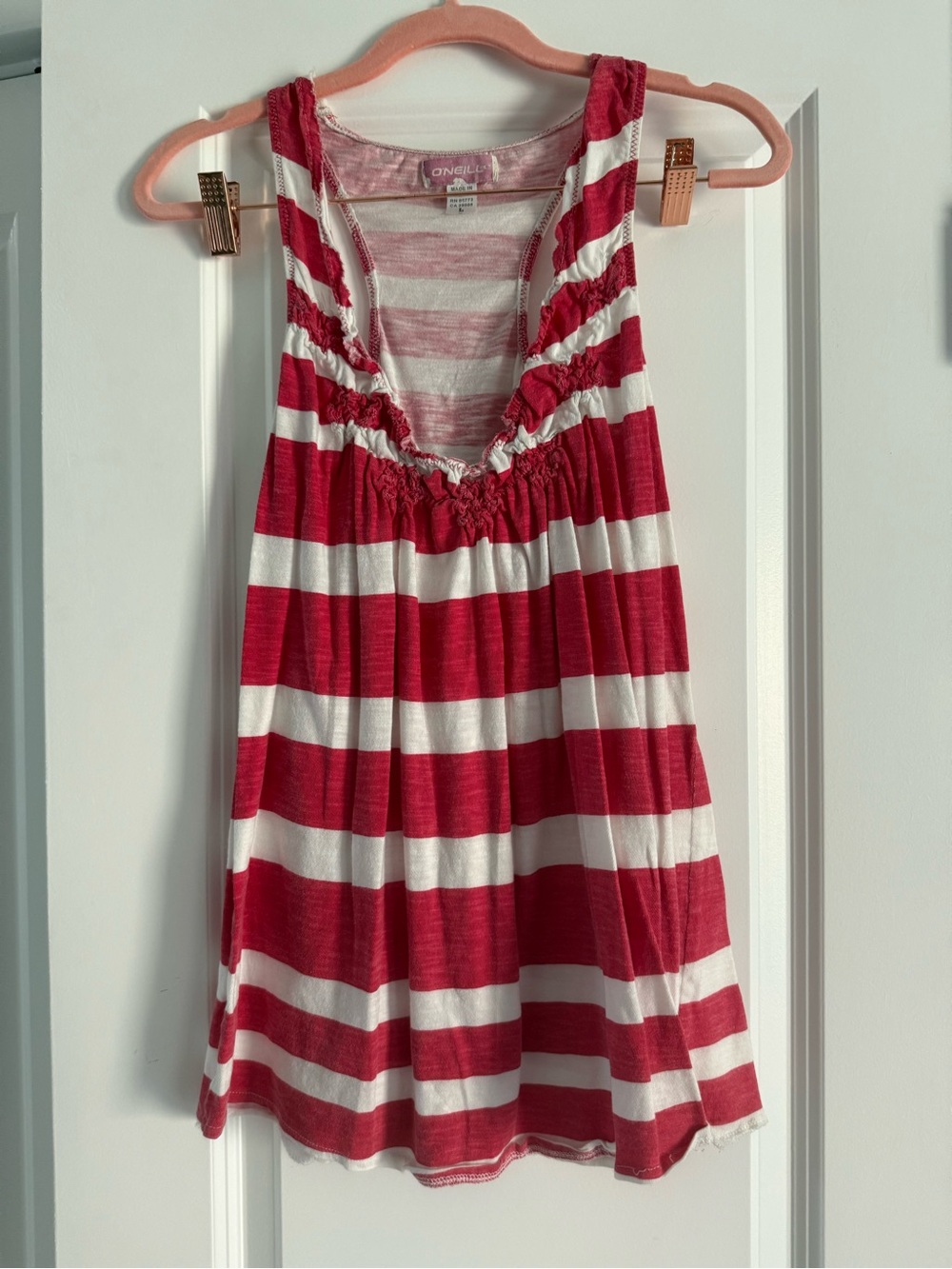 O'Neill Pink and White Striped Scoop Neck Tank